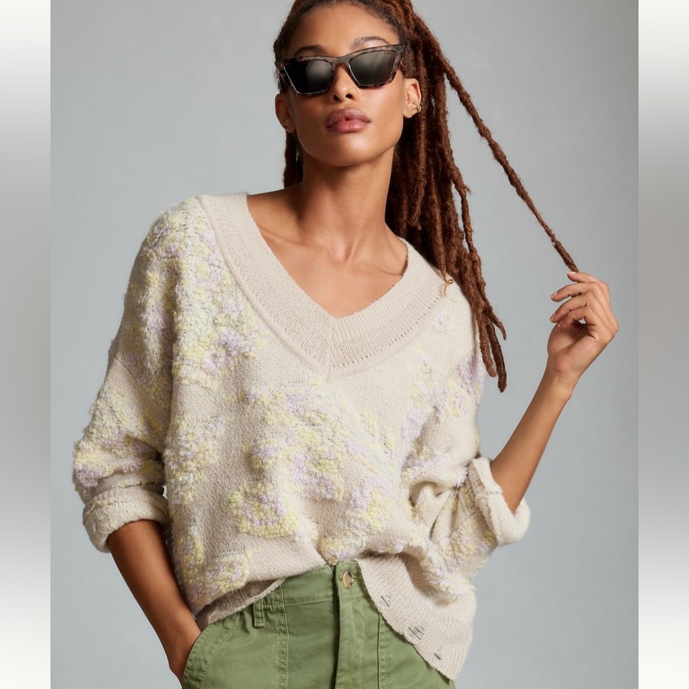 Anthropologie by Anthropologie textured v-neck pullover sweater